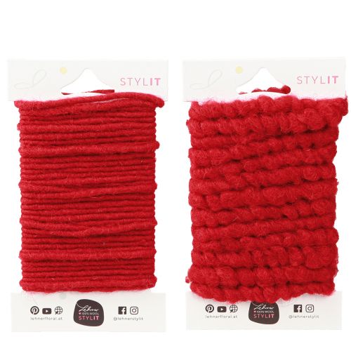 Artikel Ullsnöre Röd Filtsnöre Wick Tråd Fleece L7m Set 2st