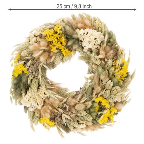 Artikel Krans av torkad blomning, naturlig dekoration för bord, vardagsrum och hall, 25 cm