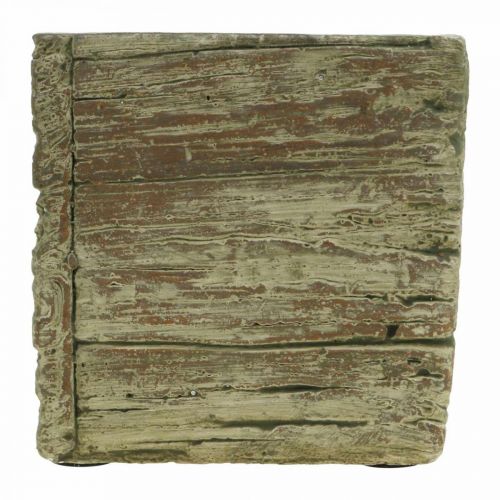 Floristik24 Blomkruka fyrkantig 12x12cm betongkub trälook