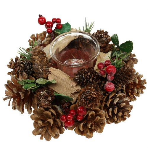Floristik24 Ljusarrangemang med kottar natur 19cm