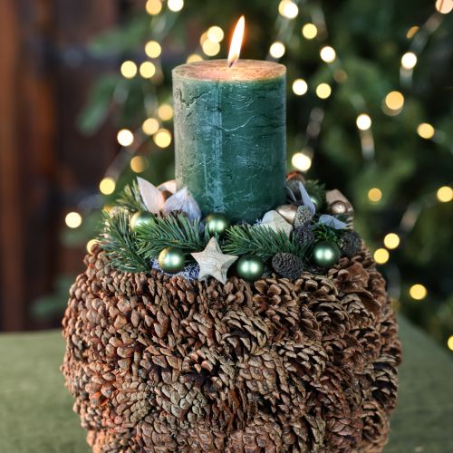 Dekorativ kruka med kottar, naturligt utseende, 27 cm. Rund kruka med tallkottar, naturbrun, tillverkad av tallkottar, 27 cm x 22 cm. | Floristik24.se