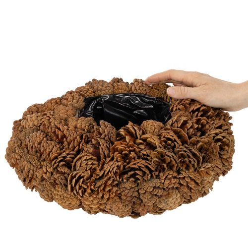 Rund tallkottekruka som planteringslåda, 38 cm; rund tallkottekruka, naturbrun, tillverkad av tallkottar, 38 cm x 14 cm | Floristik24.se