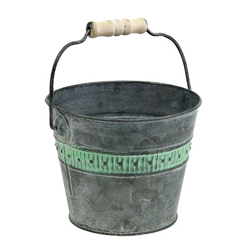 Floristik24 Zink hink med grön Ø15cm H12cm