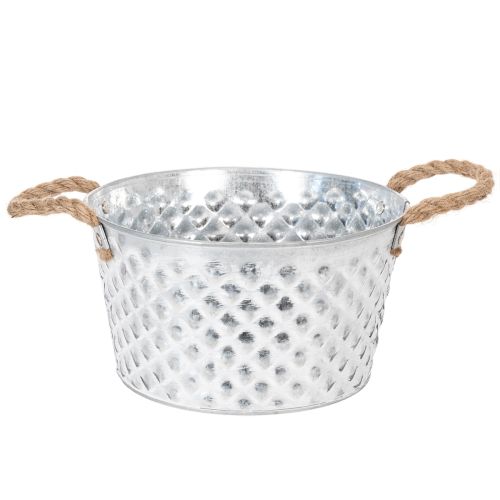 Zinkskål, dekorativ skål, metall med rephandtag, Ø22cm H12cm | Floristik24.se