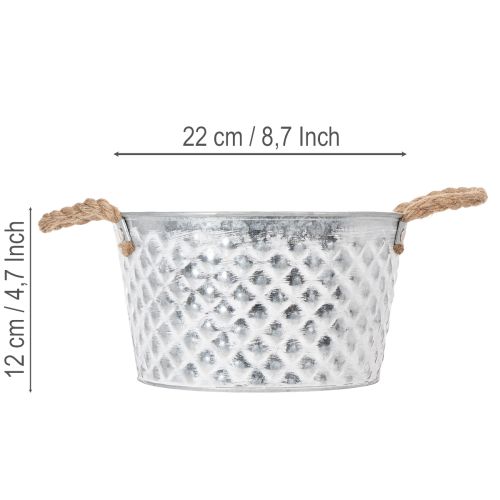 Zinkskål, dekorativ skål, metall med rephandtag, Ø22cm H12cm | Floristik24.se
