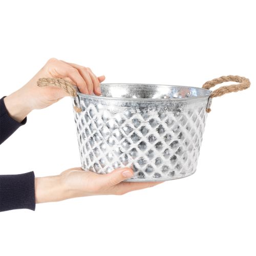 Zinkskål, dekorativ skål, metall med rephandtag, Ø22cm H12cm | Floristik24.se
