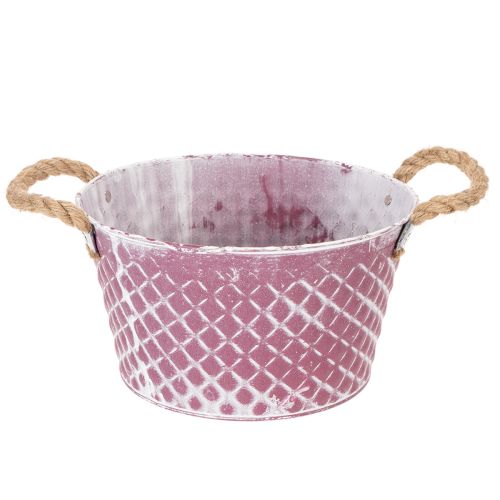 Zinkskål, diamantformad med rephandtag, violett/vitkalkad, Ø24,5 cm H14 cm köpa | Floristik24.se
