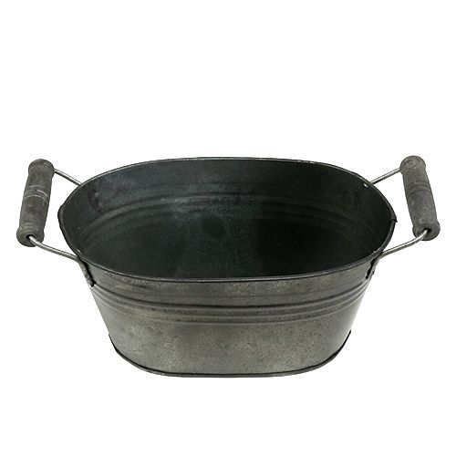 Floristik24 Zinkskål oval antik med trähandtag 18cm x 10cm