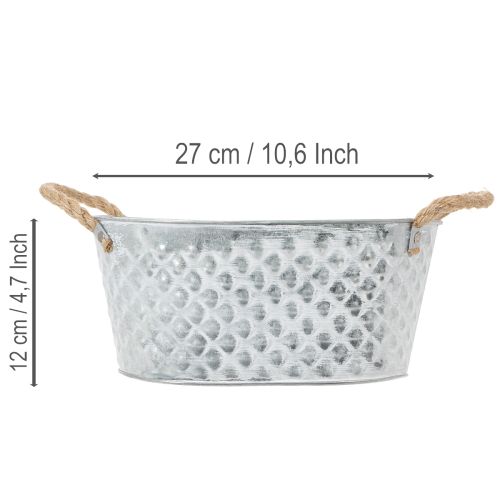 Oval zinkskål med rephandtag, 27 cm x 17,5 cm, H12 cm | Floristik24.se
