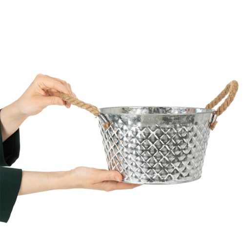 Rund zinkskål med rephandtag Ø25cm H14cm | Floristik24.se
