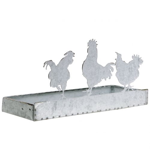 Zinkskål med kycklingar 30 cm x 12 cm H15,5 cm