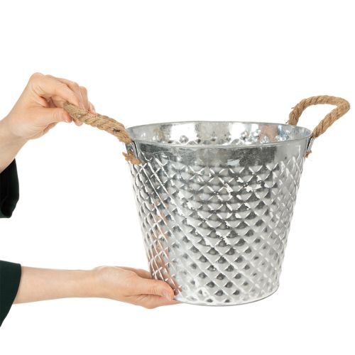 Zinkkruka, diamantformad, med rephandtag, vitkalkad, Ø24,5 cm H21 cm | Floristik24.se
