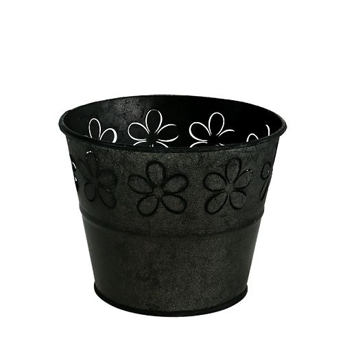 Floristik24 Zinkgryta svart med blommor Ø10cm H8cm