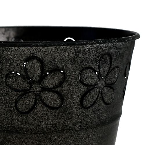 Floristik24 Zinkgryta svart med blommor Ø10cm H8cm