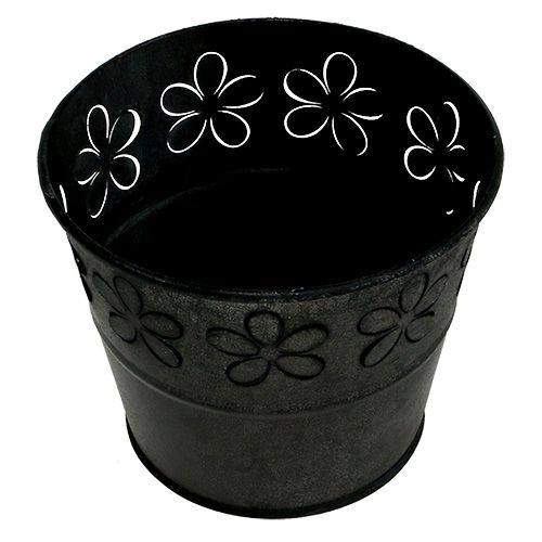 Floristik24 Zinkgryta svart med blommor Ø10cm H8cm