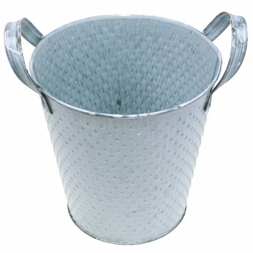 Floristik24 Zinkkruka med handtag Gråprickig Ø14cm H13cm