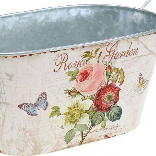 Floristik24 Zinkkruka, metallkärl med handtag, planteringspioner L21cm H11cm