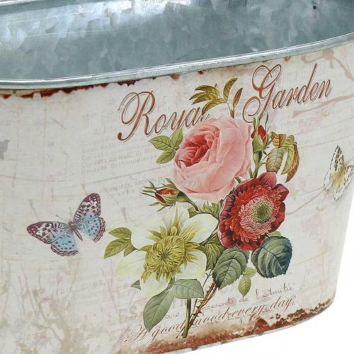 Floristik24 Vintage blombalja, metallkruka med handtag, kruka med rosor L18cm H10,5cm