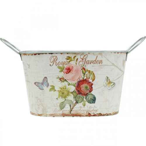 Floristik24 Vintage blombalja, metallkruka med handtag, kruka med rosor L18cm H10,5cm