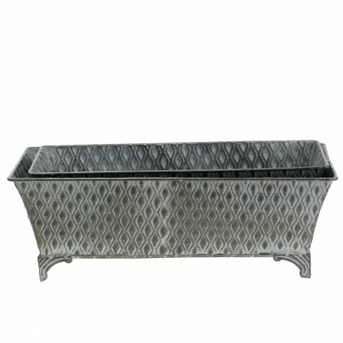 Floristik24 Zinkfartyg med diamantmönster fyrkantigt antikt 35,5 cm x 14,5 cm / 32,5 cm x 11,5 cm 2 st