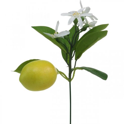 Deco gren citron och blommor konstgjord gren sommardekoration 26cm 4st