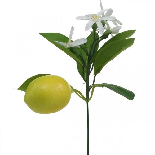 Artikel Deco gren citron och blommor konstgjord gren sommardekoration 26cm 4st