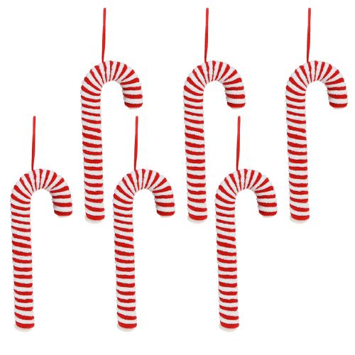 Artikel Candy canes dekoration jul röd vit fleece H22cm 6 st