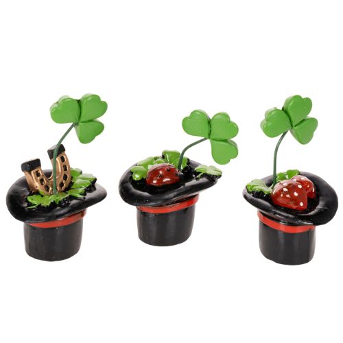 Lyckobringare klöver och skalbagge i hög hatt, 7 cm, 3 stycken