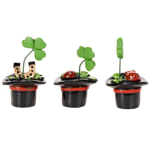 Lyckobringare klöver och skalbagge i hög hatt, 7 cm, 3 stycken | Floristik24.se