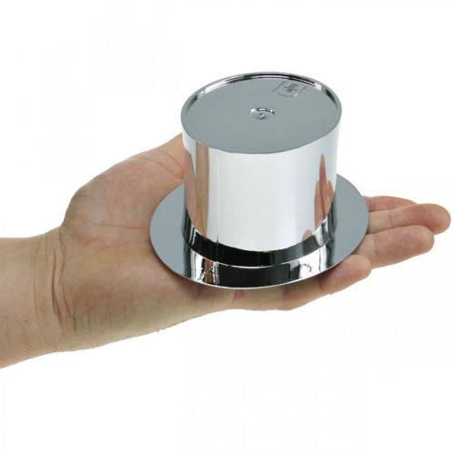 Floristik24 Cylinder för plantering, nyår, dekorativ hatt, nyårsdekoration silver H6,5cm L12cm 9st