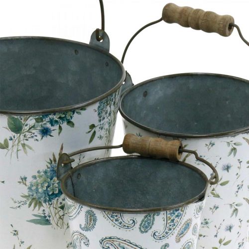 Floristik24 Vårdekoration, metallhink, växthink blommönster, metalldekoration H15/11/9,5cm set om 3