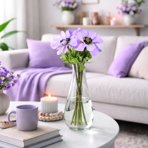 Artikel Konstgjorda anemonblommor i lila, 34 cm långa, 4 stycken