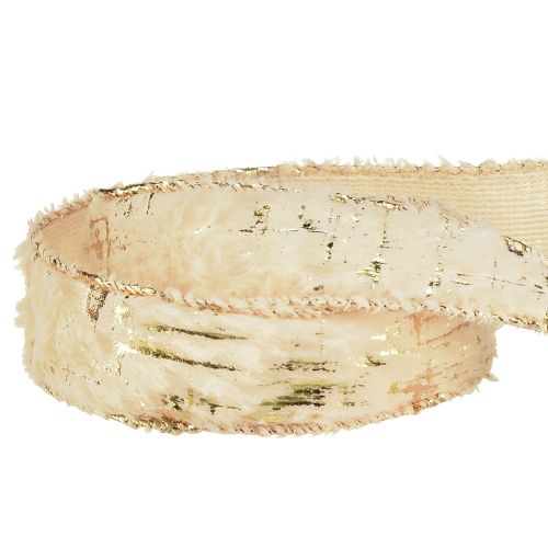 Artikel Band med päls dekorativt band kräm guld fuskpäls 25mm 15m