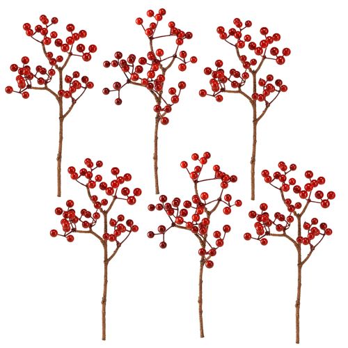 Artikel Ljusa röda bärgrenar – Idealisk för festliga dekorationer, 30 cm – Set om 6