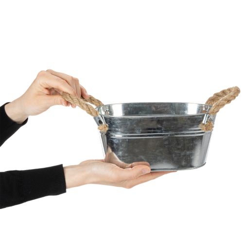 Metallskål med rephandtag, silver, 22 cm hög, 10 cm hög | Floristik24.se