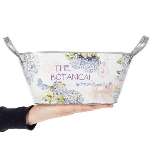Artikel Oval blomskål i metall med handtag, för hortensior, 32×15×15 cm
