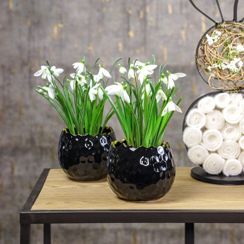 Artikel Blomkruka Keramik Ägg Svart Växtkruka Svart Ø12cm 2st