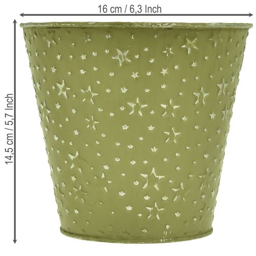 Artikel Metallkruka, planteringsburk, stjärnor, grön och silver, Ø16 cm
