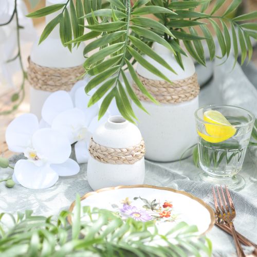 Artikel Blomvas vit keramik sjögräs bordsvas H10,5 cm 2 st