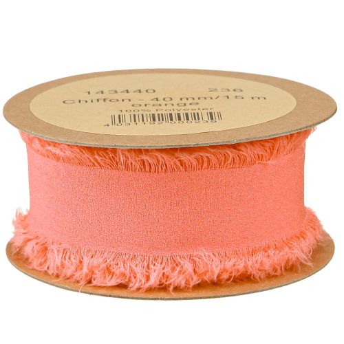 Chiffongband orange pastellfärgade tygband fransar 40mm 15m