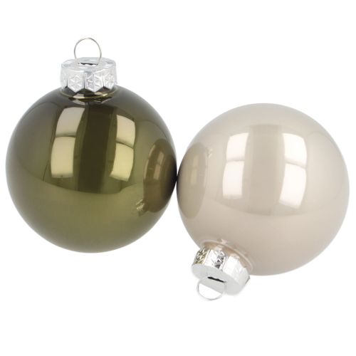 Julgranskulor i glas, blanka i olivgrått och silvergrått, 5 cm, 24 st