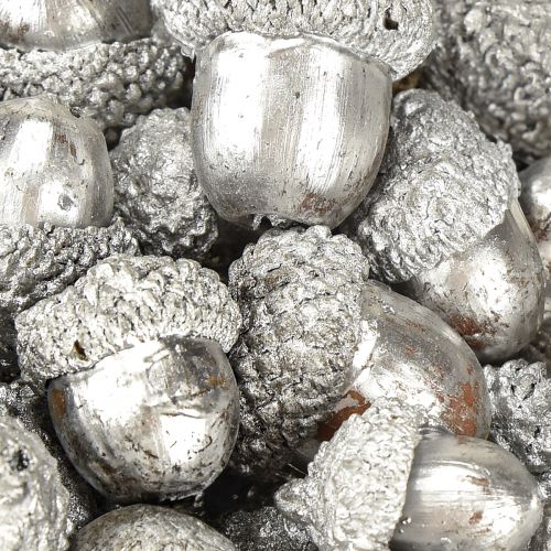 Artikel Dekorativa ekollon silver, adventsdekoration, naturliga höstfrukter, lantligt Ø1,5 – 2,5 cm L1,5 – 3 cm 300 g