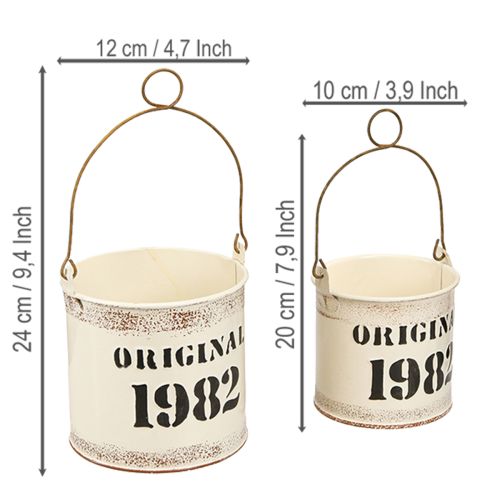 Artikel Dekorativ hink med handtag “Original 1982” Krämfärgad Ø12/10cm 2×2-delat set