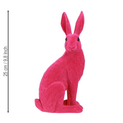 Floristik24 Dekorativ kanin sittande figur Påskharen flockade rosa 12×9×25cm