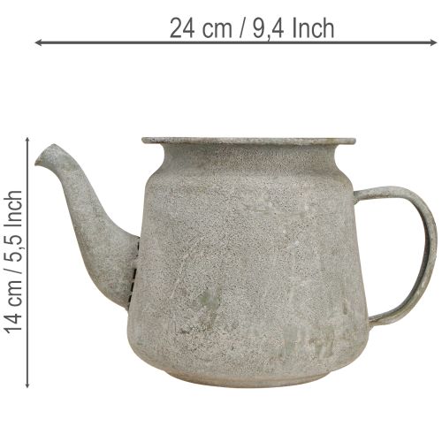Dekorativ tekanna i metall, vintagestil, grå, 24×14×14 cm, retro shabby chic-stil | Floristik24.se