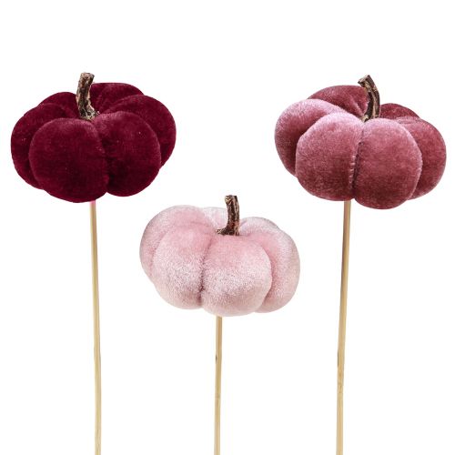 Artikel Dekorativ pumpa av tygpumpa på pinne vinröd rosa Ø7cm 9 st