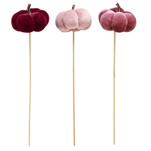 Artikel Dekorativ pumpa av tygpumpa på pinne vinröd rosa Ø7cm 9 st