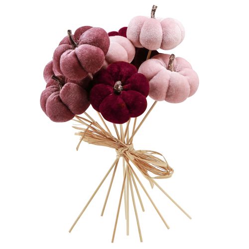 Artikel Dekorativ pumpa av tygpumpa på pinne vinröd rosa Ø7cm 9 st