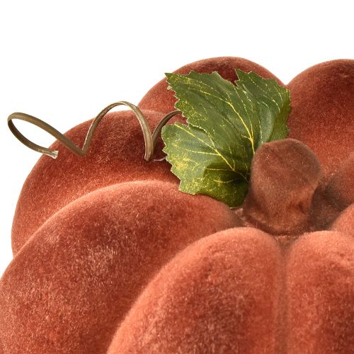 Artikel Dekorativ pumpa flockad - höstlig bordsdekoration i starkt rödbrun 20cm 2st