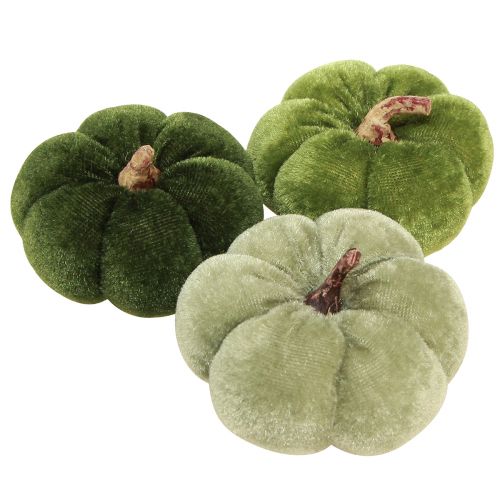 Floristik24 Dekorativa pumpor av tyg sammetsgröna Ø7cm H4,5cm 9 st